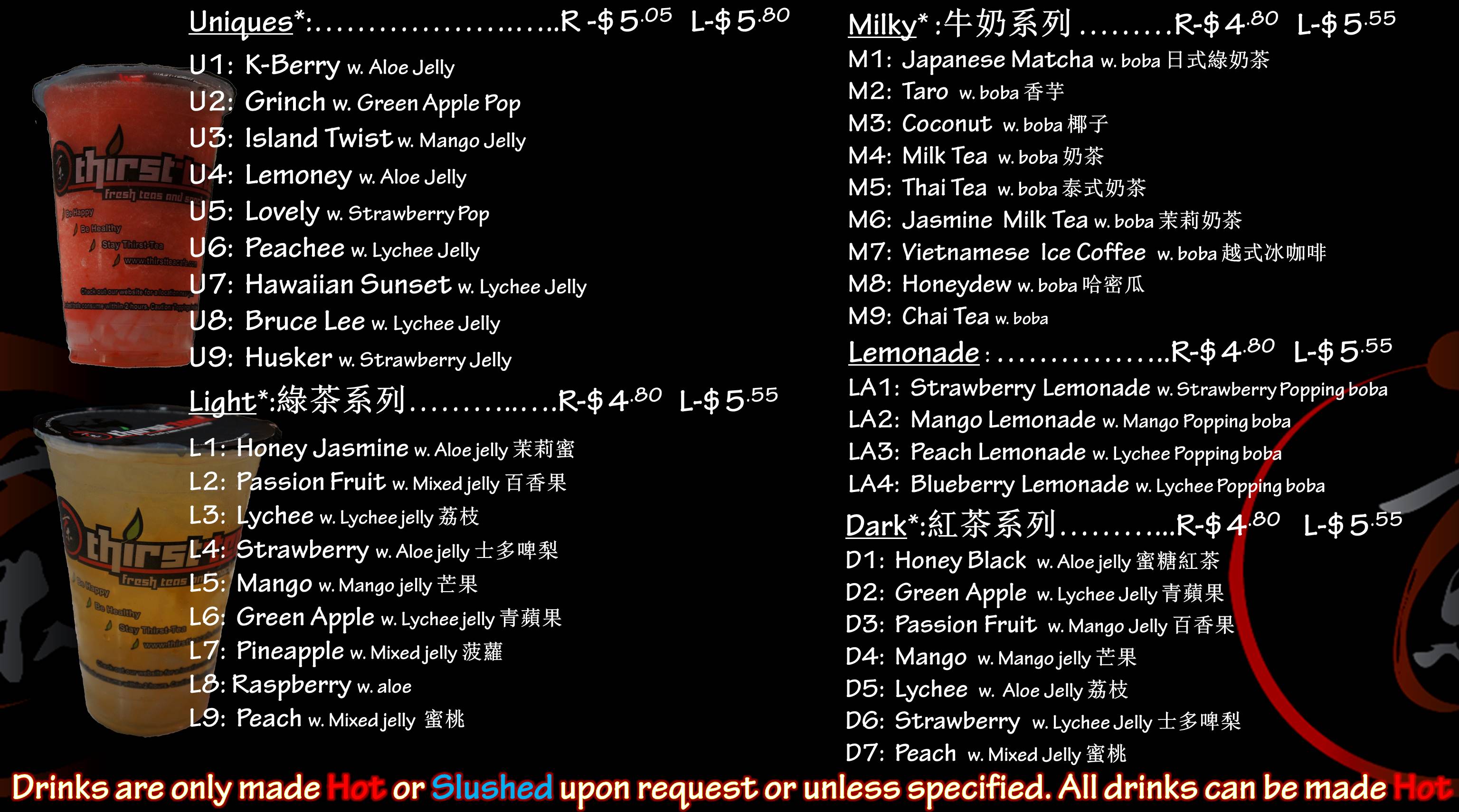Thirst Tea Cafe menu board 2
