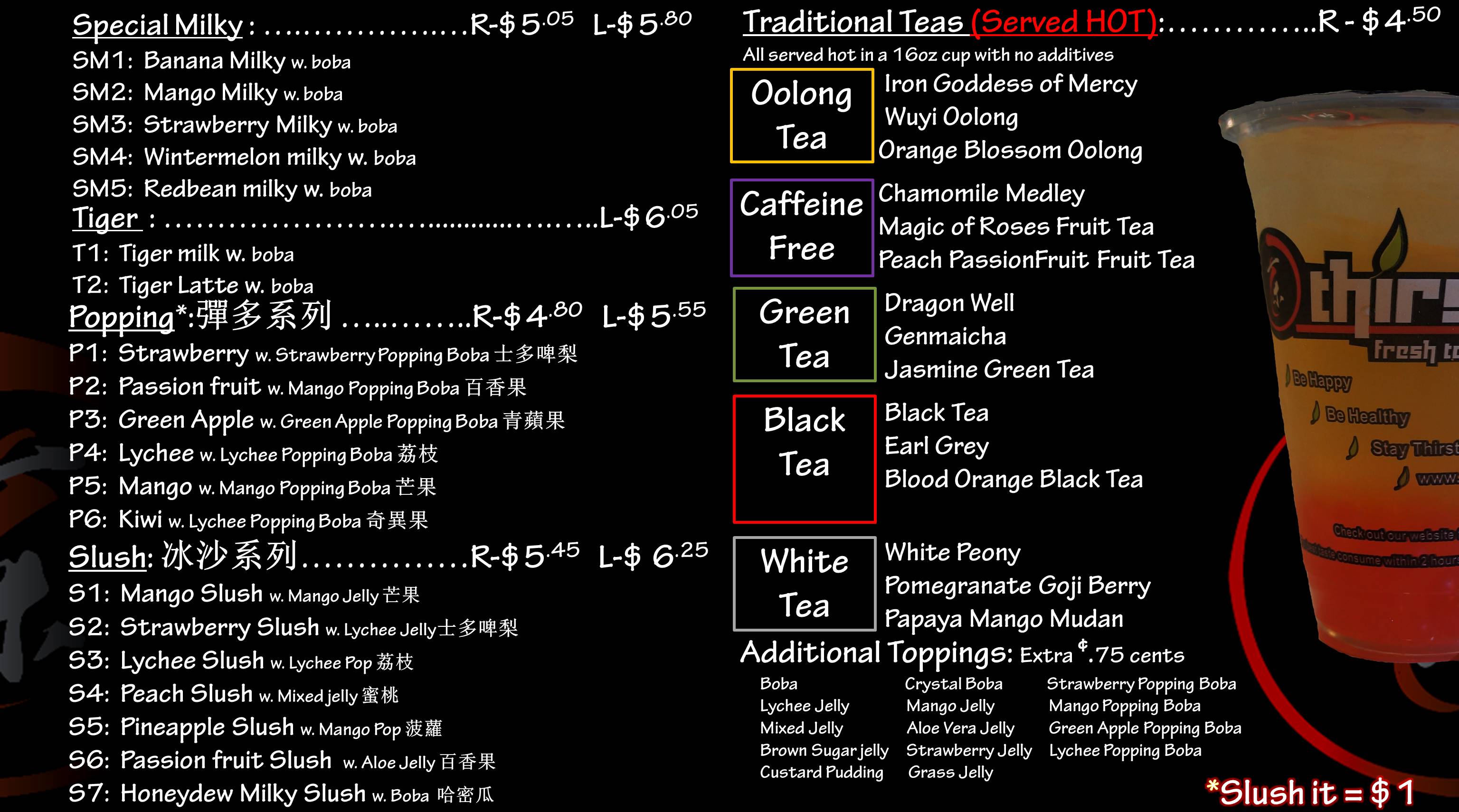 Thirst Tea Cafe menu board 3